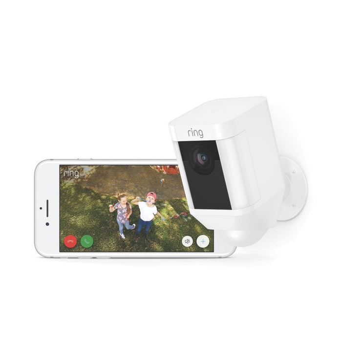 Caméra d'extérieur 1080p sans fil blanche alimentée par batterie Ring 8SB1S7-WEU0 avec projecteur et capteur IRP