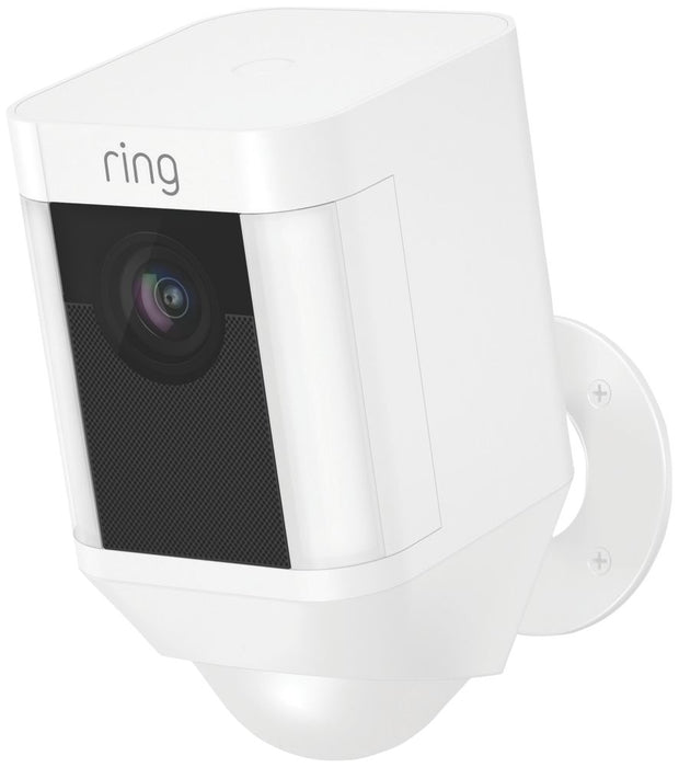 Kamera 1080p do użytku na zewnątrz Ring 8SB1S7-WEU0 bezprzewodowa z zasilaniem akumulatorowym wyposażona w spot z czujnikiem PIR biała