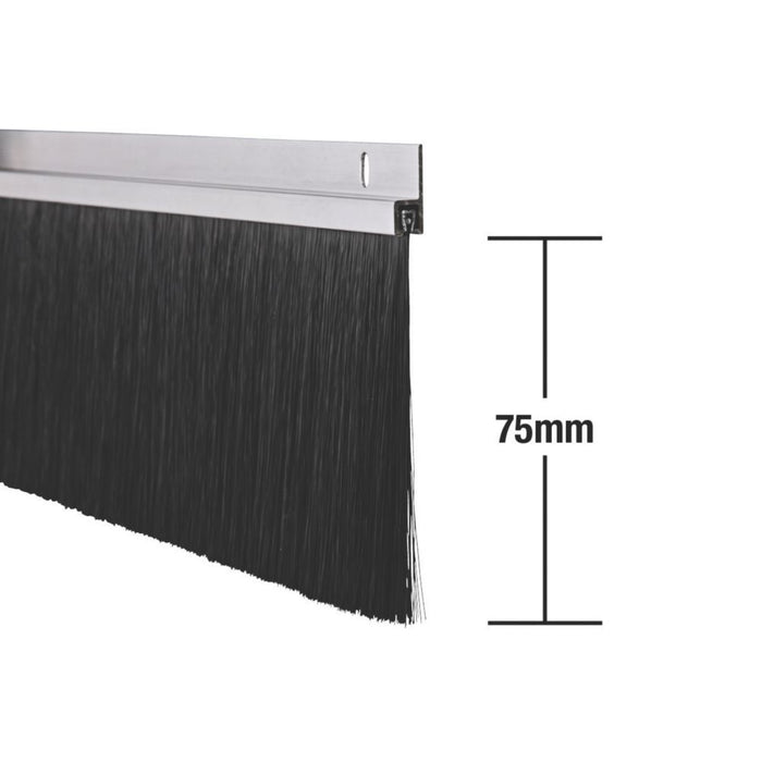Stormguard - Juntas con cepillo para puertas industriales, efecto aluminio, 1,25 m, pack de 2