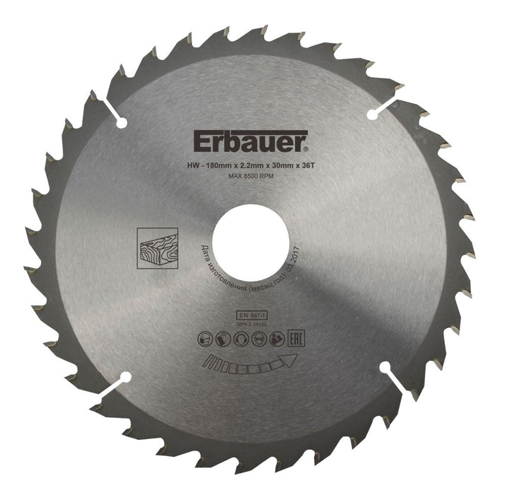 Erbauer, hoja de sierra TCT para madera de 180 x 30 mm 36T