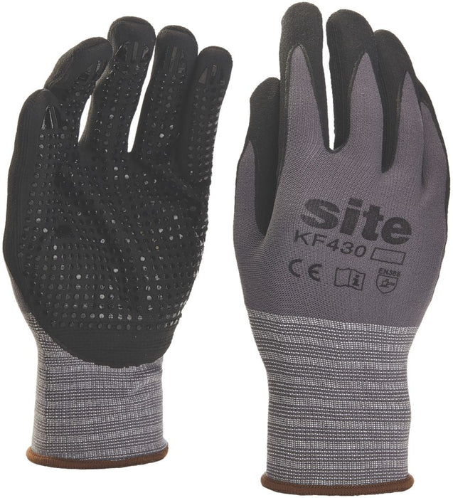Site 430, guantes de espuma de nitrilo con micropunteado, gris/negro, talla L