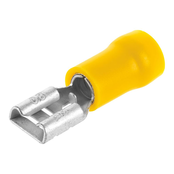 Klauke Insulated Yellow 6.3mm Push-On (F) Flat Plugs 100 Pack