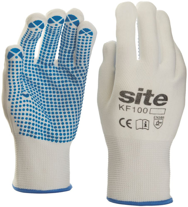 Site 100, guantes de agarre de PVC punteado, blanco, talla L