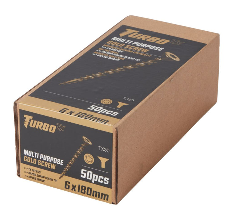 Turbo TX  TX Double-Countersunk Self-Drilling Multipurpose Screws 6mm x 180mm 50 Pack