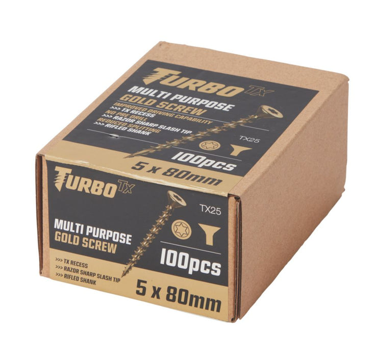 Tornillos autoperforantes multiuso de doble avellanado TX Turbo TX, 5 mm x 80 mm, pack de 100