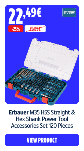 Save 25% Erbauer M35 HSS  Straight & Hex Shank Power Tool Accessories Set 120 Pieces 22.49 € 