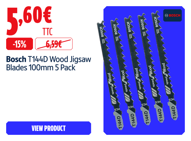  Save 15% Bosch  T144D Wood Jigsaw Blades 100mm 5 Pack 5.6 € 
