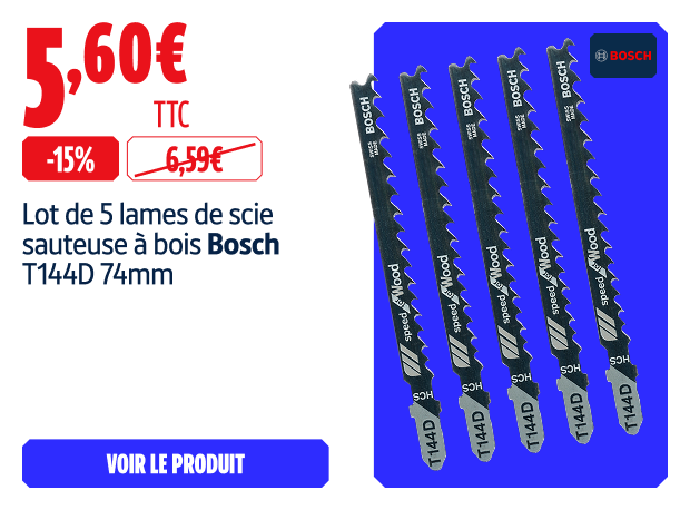 économisez  15% Lot de 5 lames de scie sauteuse à bois Bosch T144D 74mm 5.6 €
