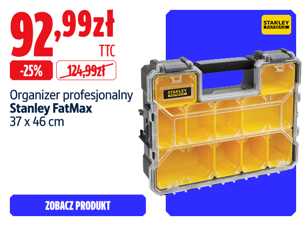 Oszczędź  26% Organizer profesjonalny głęboki Stanley FatMax 37 × 46 cm 92.99  zł
