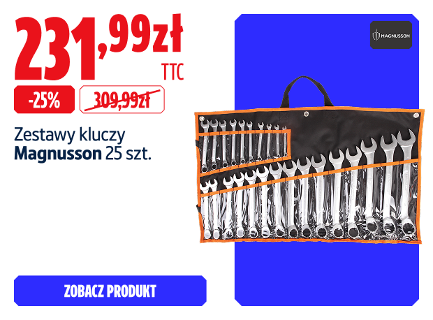 Oszczędź  25% Zestawy kluczy płasko-oczkowych Magnusson 25 szt. 231.99  zł
