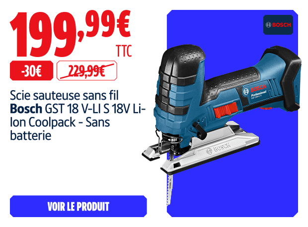 économisez  30€ Scie sauteuse sans fil Bosch GST 18 V-LI S 18V Li-Ion Coolpack - Sans batterie 199.99 €
