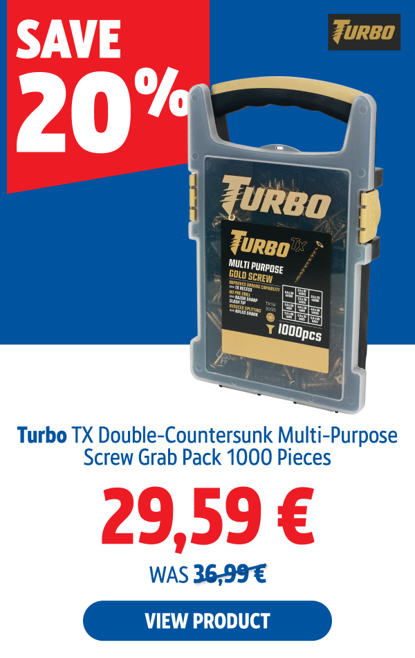 Save 20% Turbo TX  TX Double-Countersunk Multi-Purpose Screw Grab Pack 1000 Pieces 29.59 €.