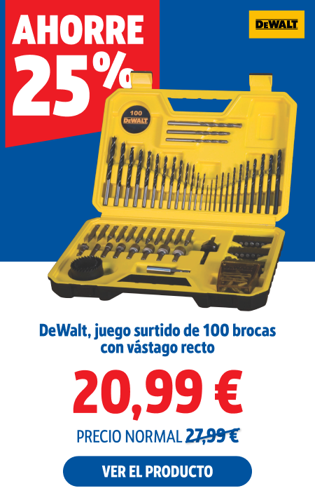 Ahorre 25%, DeWalt, juego surtido de 100 brocas con vástago recto, 20.99 €