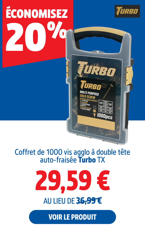 économisez  20% Coffret de 1 000 vis agglo à double tête auto-fraisée Turbo TX 29.59 €.