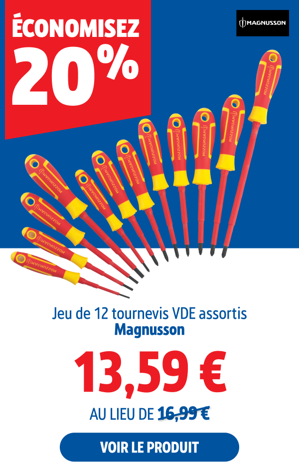 économisez  20% Jeu de 12 tournevis VDE assortis Magnusson 13.59 €.