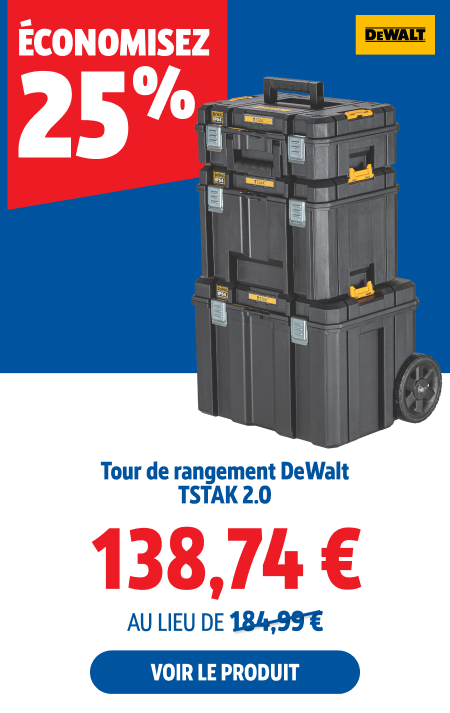 économisez 25%, Tour de rangement DeWalt TSTAK 2.0, 138.74 €