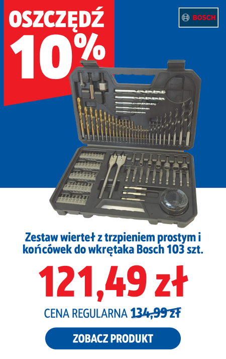 Oszczędź 10%, Zestaw wierteł z trzpieniem prostym i końcówek do wkrętaka Bosch 103 szt, 121,49 zł