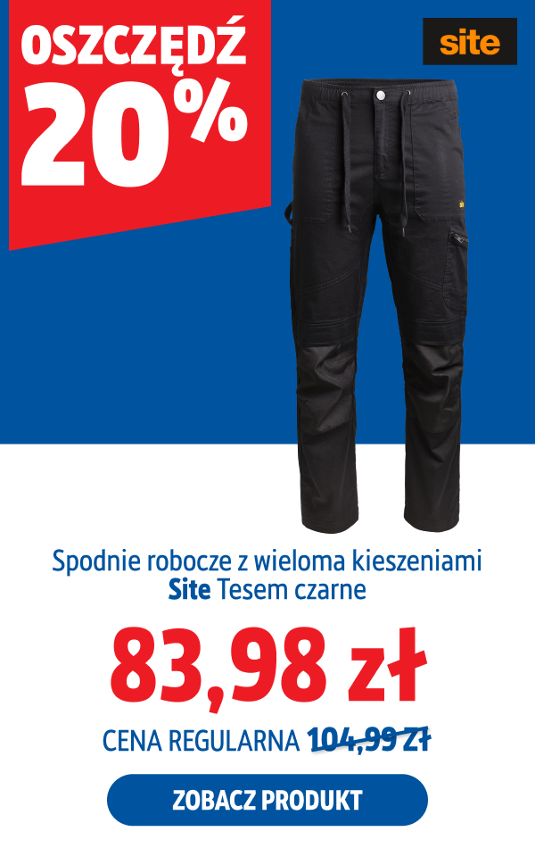 Oszczędź  20% Spodnie robocze z wieloma kieszeniami Site Tesem czarne 83.98  zł