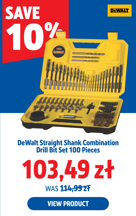Save 10%, DeWalt Straight Shank Combination Drill Bit Set 100 Pieces, 103.49zł